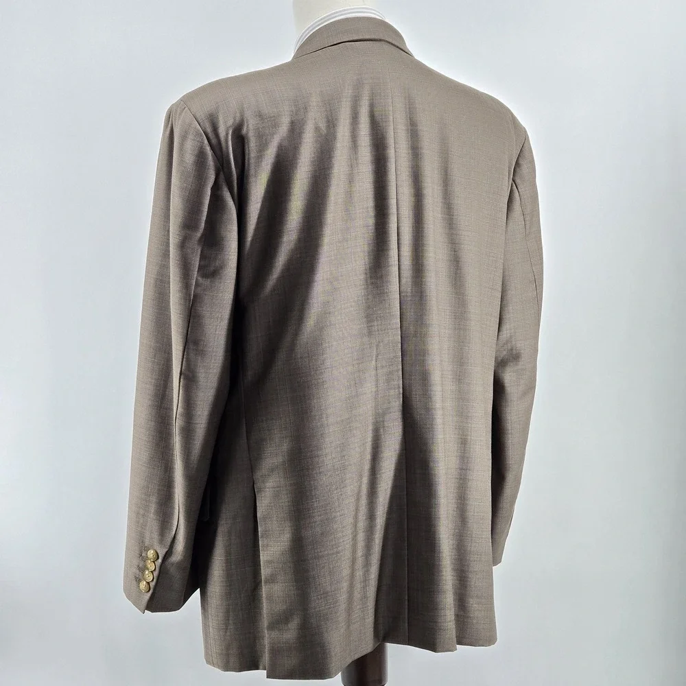 Vintage Lai Chow Tailors Suit Jacket Mens 44R Beige Check Double-Breasted 80s